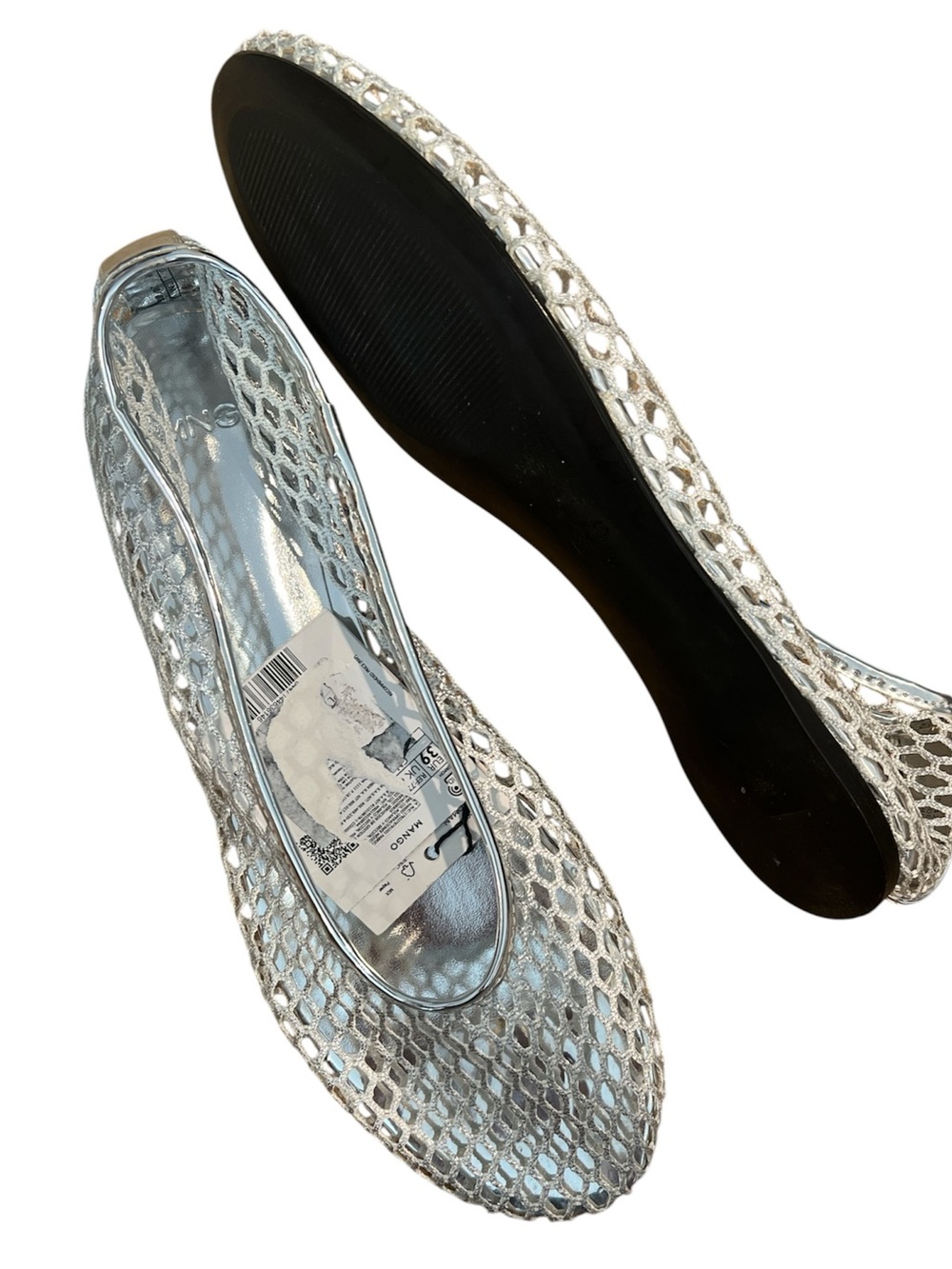 Mango Silver Metallic Mesh Ballet Flats